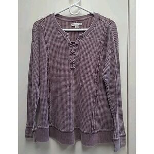 Frye And Co‎ Waffle Knit Sweatshirt Womens MEDIUM Purple Boho Retro 90s Y2K